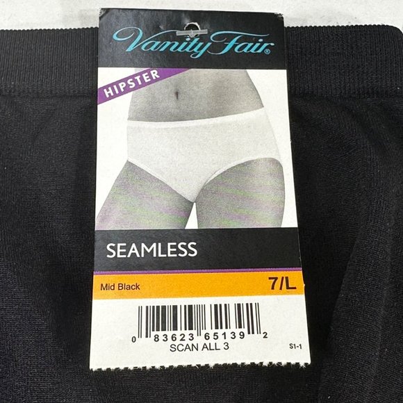 Vanity Fair Women's Size 7 Large Panty Hipster Seamless Black New With Tags - Picture 4 of 8